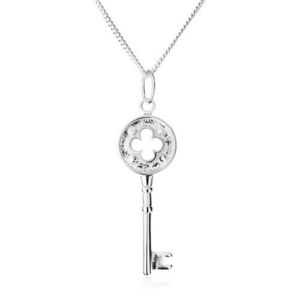 Náhrdelník - třpytivý řetízek, klíček s výřezem ve tvaru květu, stříbro 925 obraz