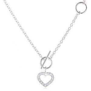 Stříbrný 925 náhrdelník, zirkonový obrys souměrného srdce a řetízek obraz