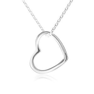 Náhrdelník - kontura souměrného srdce, blyštivý řetízek, stříbro 925 obraz