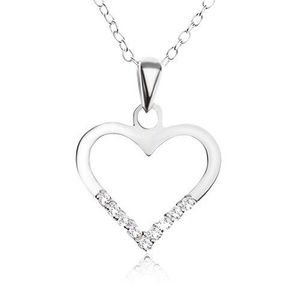 Nastavitelný náhrdelník - řetízek, obrys ve tvaru srdce, čiré zirkonky, stříbro 925 obraz