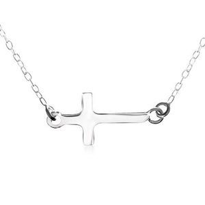 Stříbrný 925 náhrdelník - hladký plochý latinský kříž, očka na koncích obraz