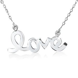 Stříbrný náhrdelník 925, lesklý, hladký, plochý nápis "love" obraz