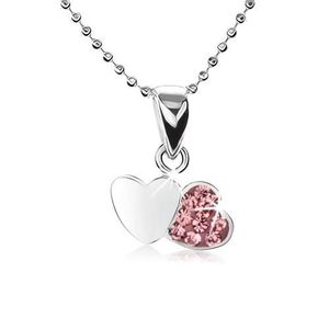 Stříbrný náhrdelník 925, řetízek z malých kuliček, dvě srdce, růžové zirkony obraz