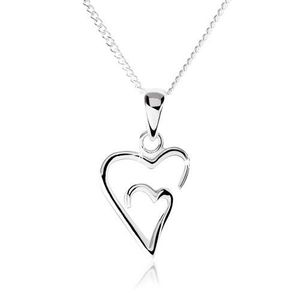 Stříbrný náhrdelník 925, dvojitý obrys asymetrického srdce obraz