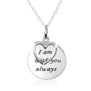 Stříbrný náhrdelník 925, srdce, známka s nápisem "I am with you always" obraz