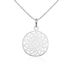 Stříbrný náhrdelník 925, kuličkový řetízek, vyřezávaný květ v kruhu obraz