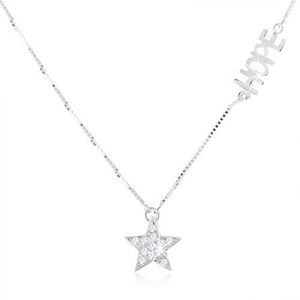 Stříbrný náhrdelník 925 - jemný řetízek, čirá zirkonová hvězda, nápis "HOPE" obraz