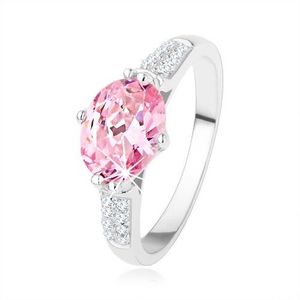Zásnubní stříbrný prsten 925, oválný růžový zirkon, čiré drobné zirkonky - Velikost: 50 obraz