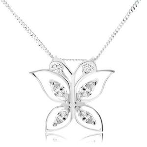Stříbrný 925 náhrdelník, třpytivý motýl, čiré zirkony v obrysech křídel obraz