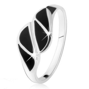 Stříbrný prsten 925, černé asymetrické trojúhelníky, vysoký lesk - Velikost: 50 obraz