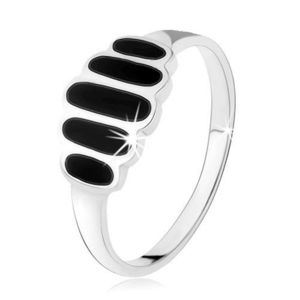 Stříbrný 925 prsten, hladké černé ovály, hladká ramena, vysoký lesk - Velikost: 50 obraz