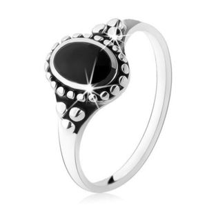 Patinovaný prsten ze stříbra 925, černý ovál, kuličky, vysoký lesk - Velikost: 57 obraz