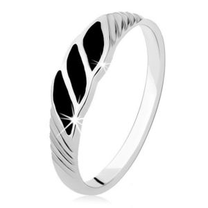 Stříbrný prsten 925, tři černé hladké vlnky, šikmé rýhy - Velikost: 49 obraz