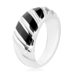 Prsten, stříbro 925, tři šikmé proužky v černé barvě, zářezy - Velikost: 49 obraz