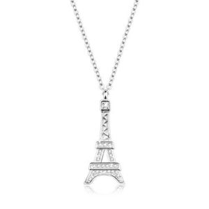 Stříbrný náhrdelník 925, přívěsek na řetízku, Eiffelova věž se zirkony obraz