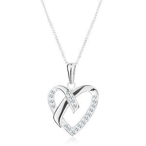 Stříbrný náhrdelník 925, přívěsek na řetízku, kontura srdce, překřížené linie obraz