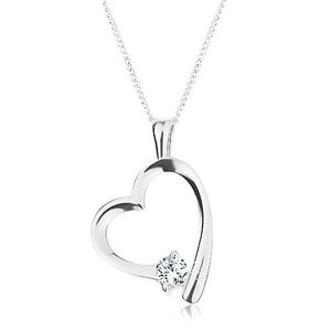 Stříbrný náhrdelník 925, řetízek a přívěsek, lesklá kontura srdce se zirkonem obraz