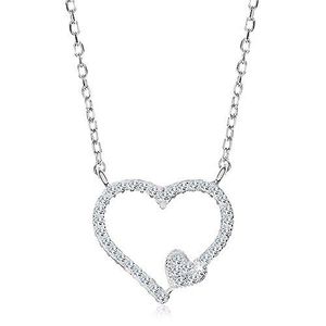 Rhodiovaný náhrdelník, stříbro 925, zirkonová kontura srdce a malé srdíčko obraz