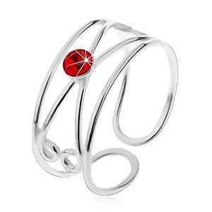 Prsten ze stříbra 925 - kulatý červený zirkon, dvojitá smyčka, nastavitelný obraz