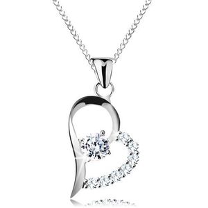 Stříbrný náhrdelník 925, čirý zirkon v asymetrické kontuře srdce, řetízek obraz