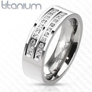 Prsten z titanu ve stříbrném odstínu s liniemi čirých zirkonů, 8 mm - Velikost: 57 obraz