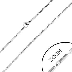 Ocelový řetízek ve stříbrném odstínu - úzké hranaté články s rýhami, 3 mm obraz