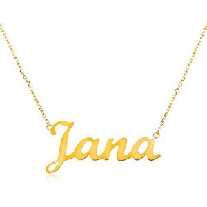 Zlatý nastavitelný náhrdelník 14K se jménem Jana, jemný blýskavý řetízek obraz