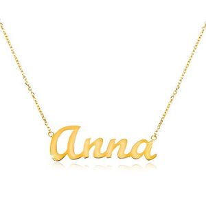 Zlatý nastavitelný náhrdelník 14K se jménem Anna, jemný blýskavý řetízek obraz