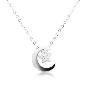 Stříbrný náhrdelník 925, řetízek a přívěsek, cíp měsíce a hvězda obraz
