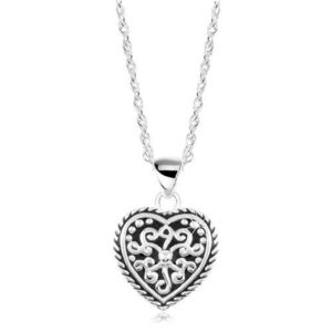 Stříbrný náhrdelník 925, srdce s patinou a ornamenty obraz