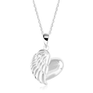 Stříbrný náhrdelník 925, lesklé srdce s andělským křídlem, zatočený řetízek obraz