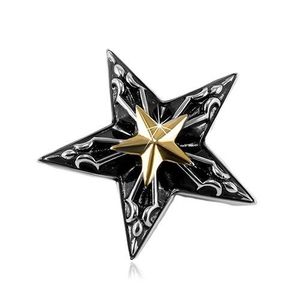 Ocelový přívěsek, velká černá hvězda s malou hvězdou zlaté barvy uprostřed obraz