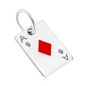 Přívěsek ze stříbra 925 - motiv hrací karty, kárové eso s červenou glazurou obraz