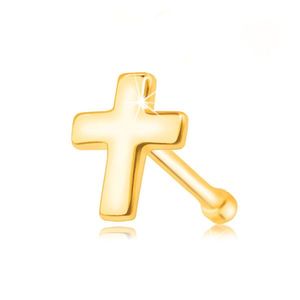 Piercing do nosu ze žlutého zlata 585 - plochý lesklý křížek obraz