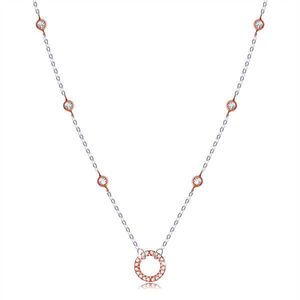 Stříbrný 925 náhrdelník - kroužek se zirkony, kulaté objímky, mědená barva obraz
