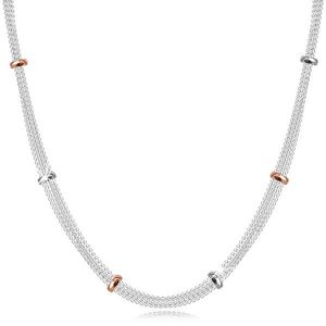 Stříbrný 952 náhrdelník - řetízky bodově pospojované stříbrnými a růžovozlatými korálky obraz