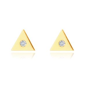 Diamantové 14K náušnice ze žlutého zlata - malý trojúhelník s čirým briliantem obraz