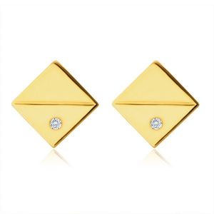Diamantové náušnice ze 14K žlutého zlata - čtverečky s diagonálním rýhováním, brilianty obraz