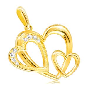 Diamantový přívěsek ze 14K zlata - kontura tří srdcí, čiré brilianty obraz