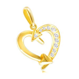Diamantový přívěsek ze žlutého 14K zlata - kontura srdce zdobená šípy, čiré brilianty obraz