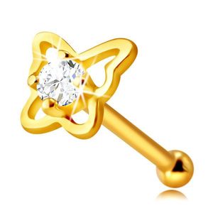 Diamantový piercing do nosu ze 14K žlutého zlata - kontura motýla s briliantem, 1, 75 mm obraz