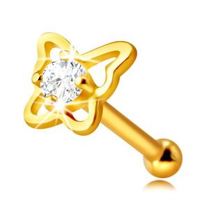 Diamantový piercing do nosu ze 14K žlutého zlata - kontura motýla s briliantem, 1, 5 mm obraz