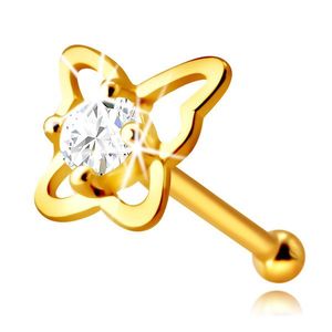 Diamantový piercing do nosu ze 14K žlutého zlata - kontura motýla s briliantem, 2, 0 mm obraz