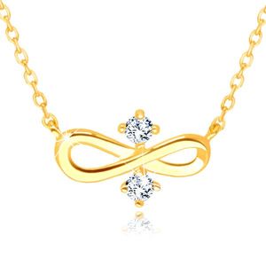 Diamantový náhrdelník 585 ve žlutém zlatě - symbol "INFINITY", dva čiré brilianty obraz
