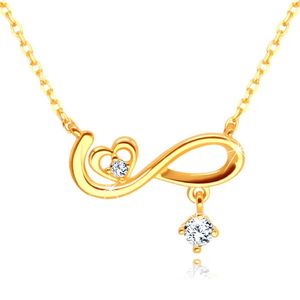 Diamantový náhrdelník ze 14K žlutého zlata - symbol nekonečna, srdíčko, brilianty obraz
