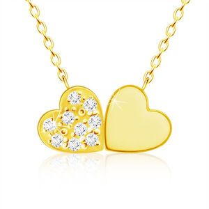 Diamantový náhrdelník ze žlutého 14K zlata - spojená malá srdce, čiré brilianty obraz