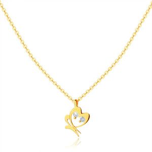 Zlatý 9K náhrdelník - lesklý řetízek, jemný obrys motýlka s hladkým povrchem a čirými zirkony obraz
