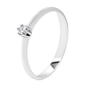 Briliantový prsten z bílého zlata 375 - tenká hladká ramena, čirý diamant v kulaté stopce - Velikost: 50 obraz