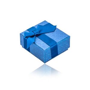 Perleťově modrá krabička na šperk - jemná čtverečková textura, saténová stuha s mašlí tmavomodré barvy obraz