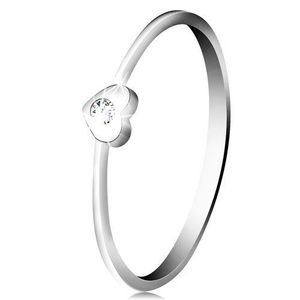 Diamantový prsten z bílého 9K zlata - srdce s čirým briliantem - Velikost: 60 obraz